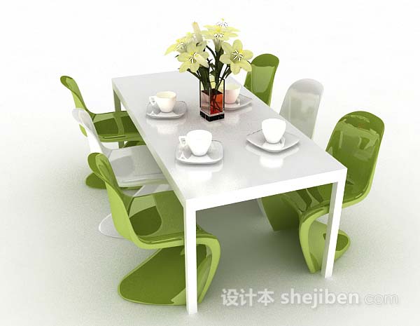 设计本现代简约绿色餐桌椅3d模型下载