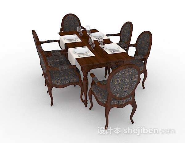 免费欧式复古餐桌椅3d模型下载
