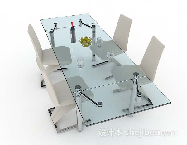 设计本简约玻璃餐桌椅3d模型下载