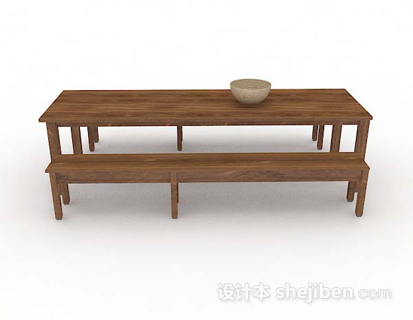 田园风格田园木质棕色餐桌椅3d模型下载