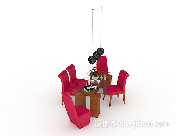 免费枚红色餐桌椅3d模型下载
