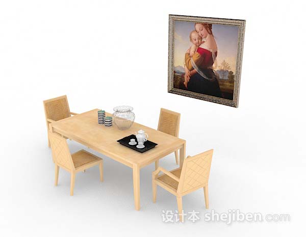 免费简约木质黄色餐桌椅3d模型下载
