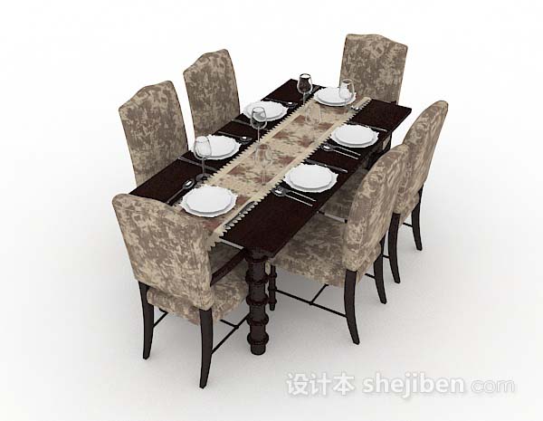 设计本木质餐桌椅3d模型下载