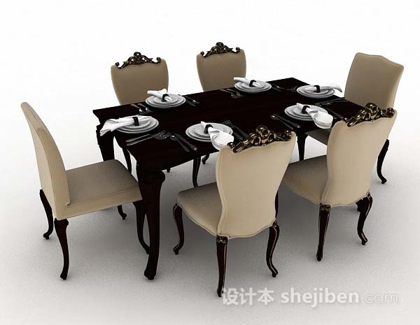 设计本欧式木质餐桌椅3d模型下载