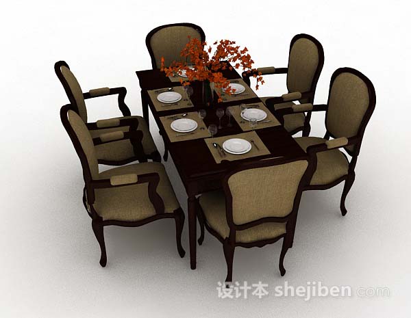 设计本欧式复古简单餐桌椅3d模型下载