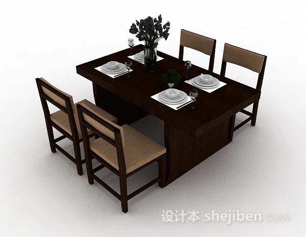 棕色简约木质餐桌椅