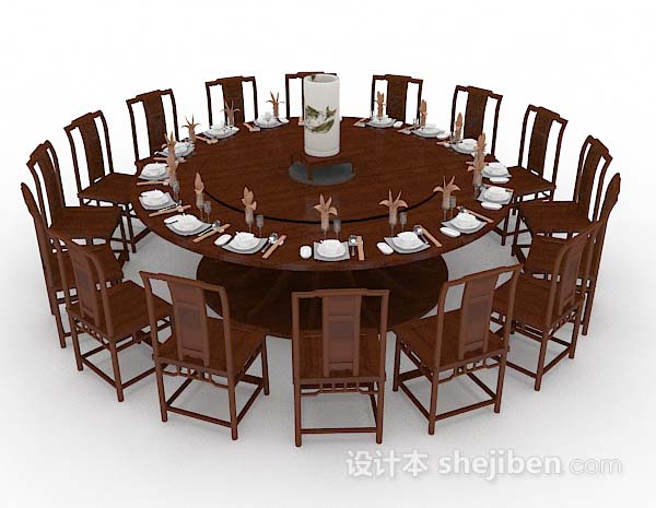 设计本中式圆形餐桌椅3d模型下载