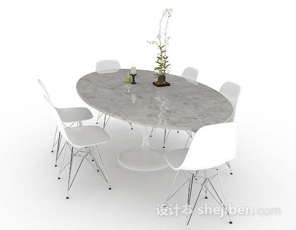 设计本简约椭圆形餐桌椅3d模型下载