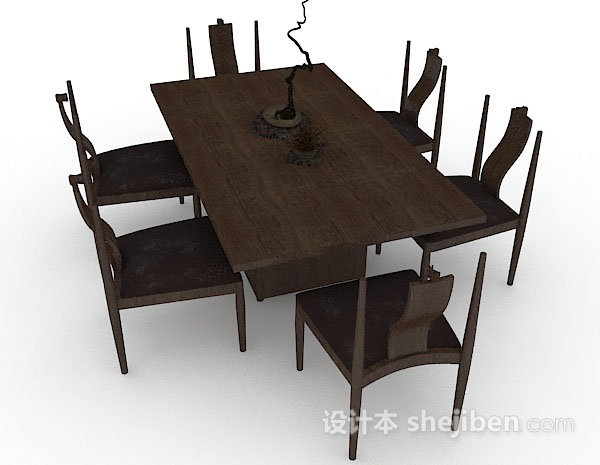 设计本深棕色木质餐桌椅3d模型下载