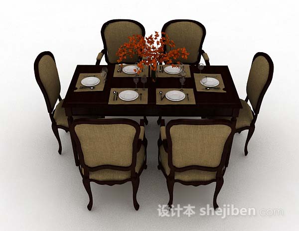 欧式风格欧式复古简单餐桌椅3d模型下载