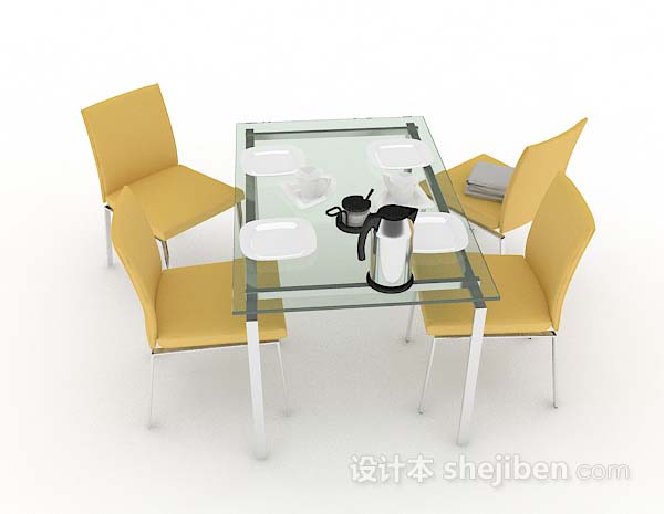 设计本简约玻璃餐桌椅3d模型下载