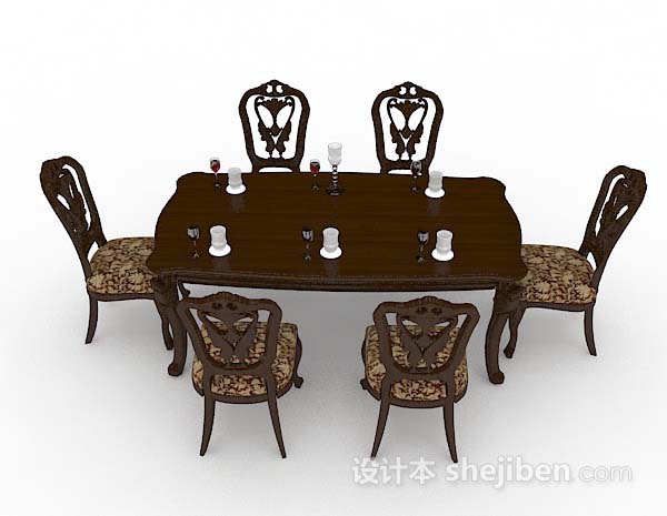 免费棕色餐桌椅3d模型下载