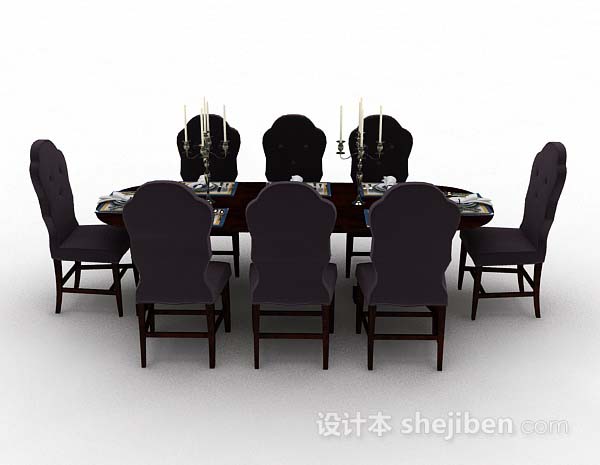 欧式风格欧式紫色餐桌椅3d模型下载