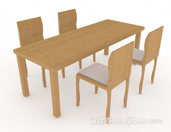 田园简约木质餐桌椅3d模型下载