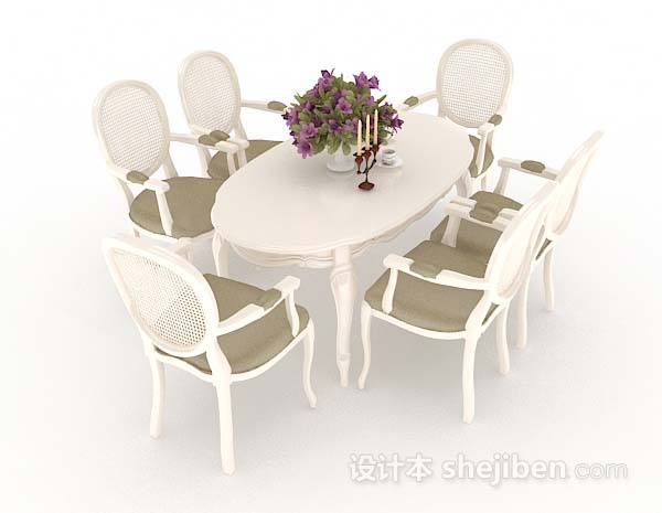 设计本欧式白色餐桌椅3d模型下载