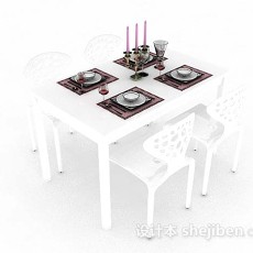 白色简约餐桌椅3d模型下载