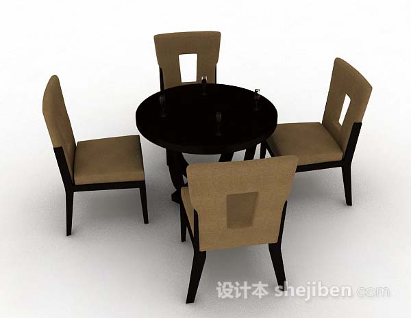 免费简单木质棕色餐桌椅3d模型下载