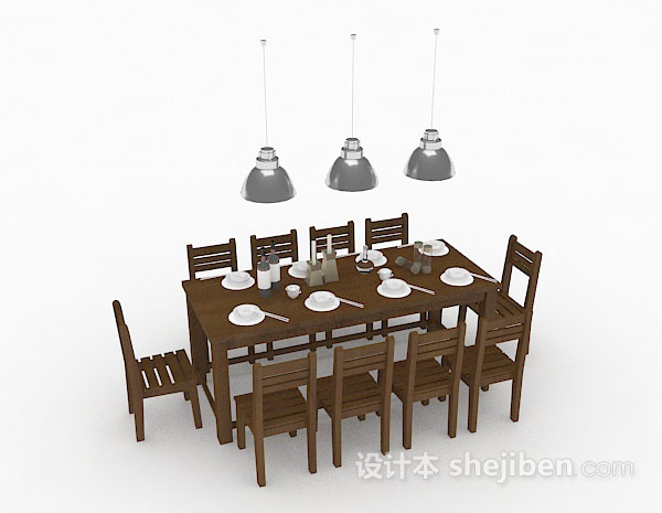 免费田园木质棕色餐桌椅3d模型下载
