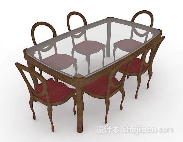 免费棕色简单餐桌椅3d模型下载