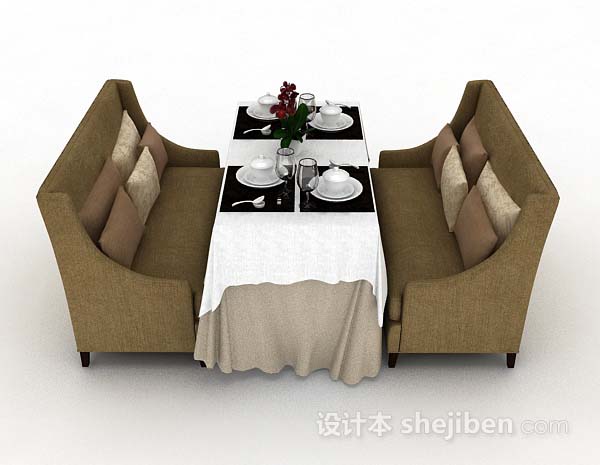 现代风格棕色餐厅桌椅3d模型下载