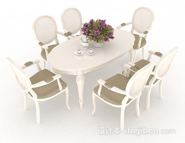 欧式白色餐桌椅3d模型下载