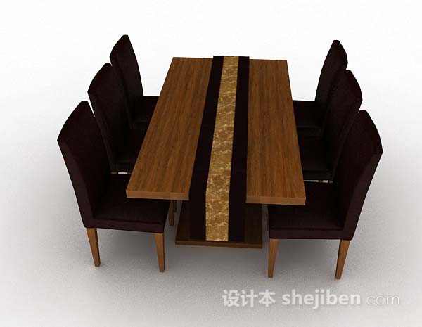 现代风格棕色简约餐桌椅3d模型下载