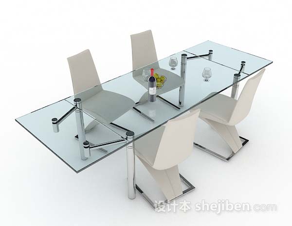 简约玻璃餐桌椅3d模型下载
