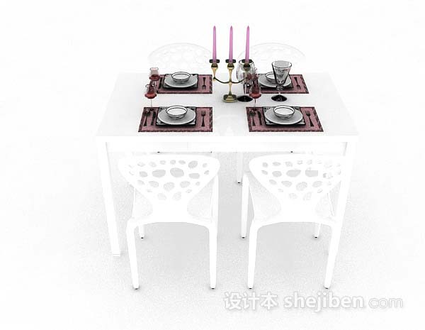 现代风格白色简约餐桌椅3d模型下载