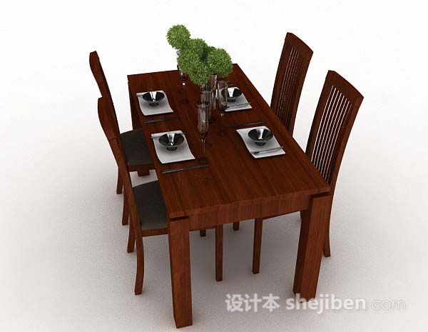 设计本田园棕色木质餐桌椅3d模型下载
