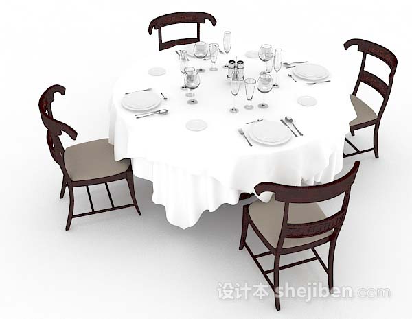 免费木质圆形餐桌椅3d模型下载