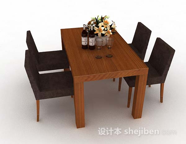 设计本棕色木质简约餐桌3d模型下载