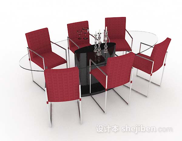 免费红色简约餐桌椅3d模型下载