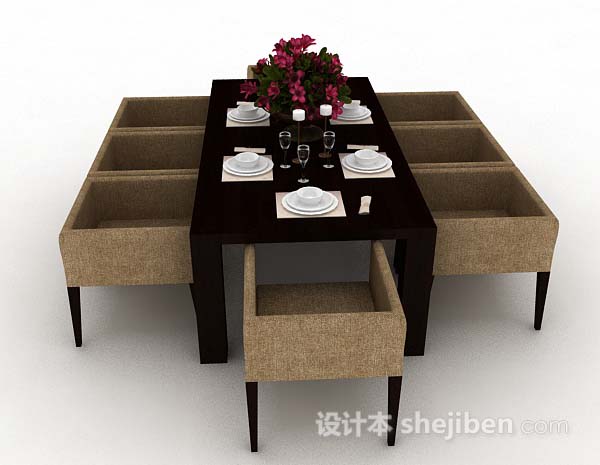 设计本现代简约棕色餐桌椅3d模型下载