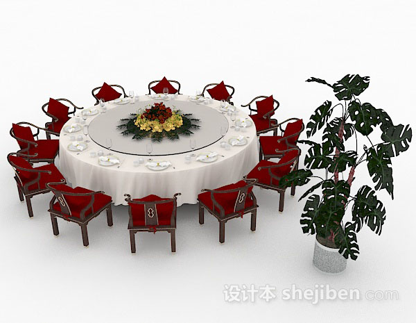 免费餐厅圆形餐桌椅3d模型下载