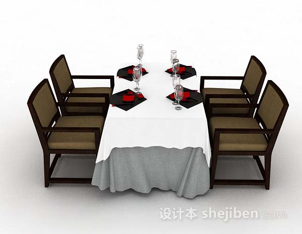 现代风格简单餐厅餐桌椅3d模型下载