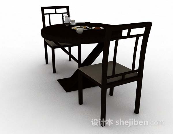 设计本简单木质圆形餐桌椅3d模型下载