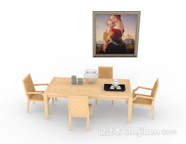 现代风格简约木质黄色餐桌椅3d模型下载