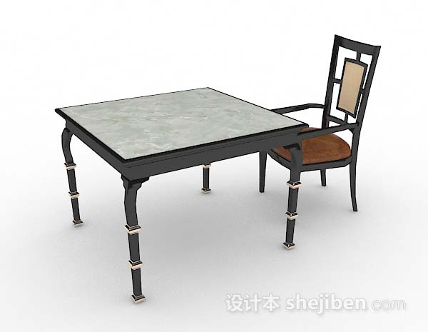 现代风格灰色方形餐桌椅3d模型下载