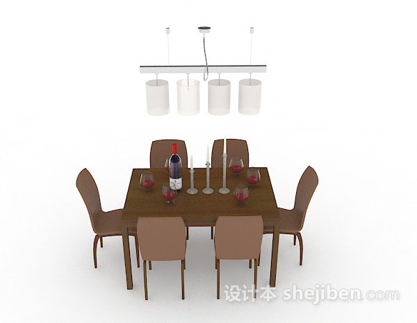 现代风格棕色木质简约餐桌椅3d模型下载