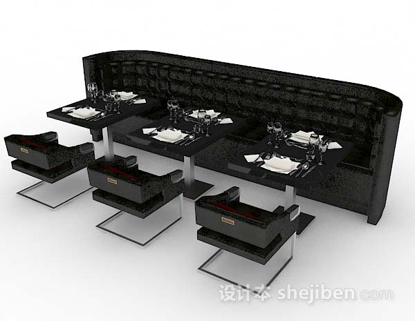 免费餐厅黑色餐桌椅3d模型下载