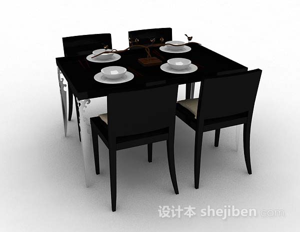 免费黑色简约餐桌椅3d模型下载