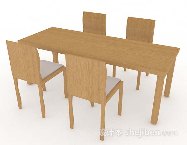 免费田园简约木质餐桌椅3d模型下载