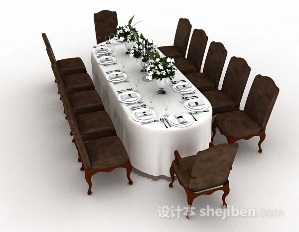 设计本欧式椭圆形餐桌椅3d模型下载