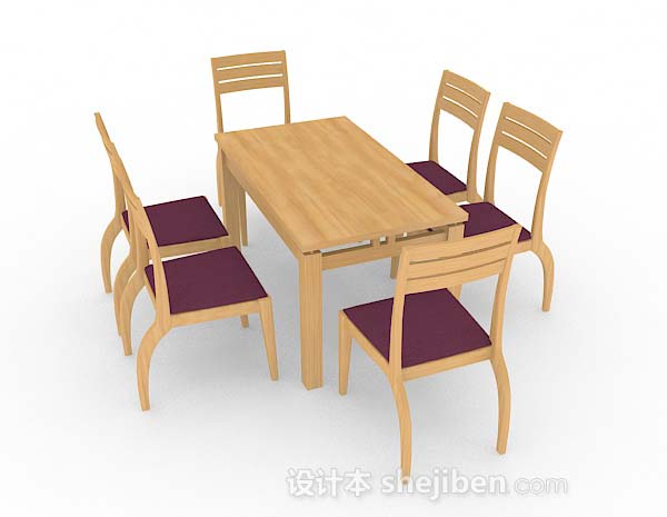 设计本黄色简约木质餐桌椅3d模型下载