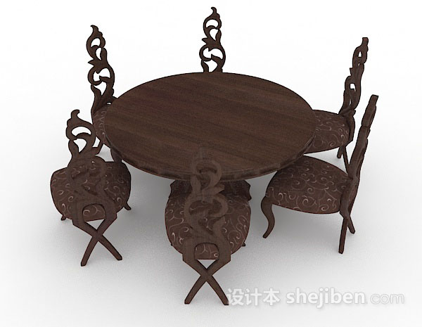 设计本欧式复古棕色木质桌椅组合3d模型下载