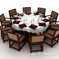 圆形餐桌椅3d模型下载