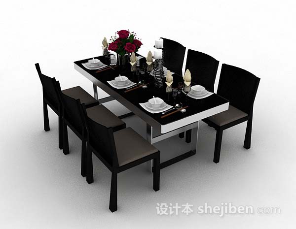 现代风格黑色餐桌椅3d模型下载