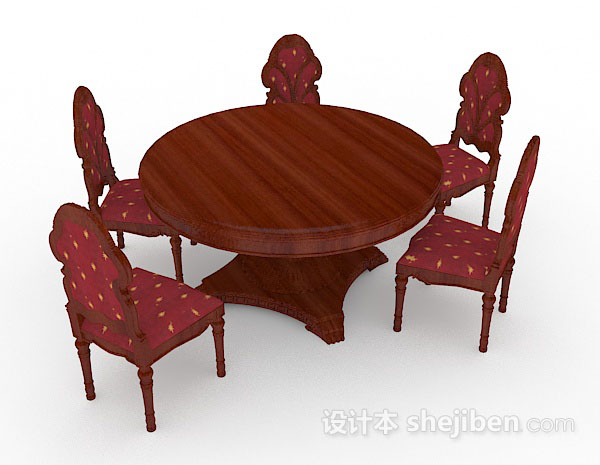 欧式复古红棕色桌椅组合