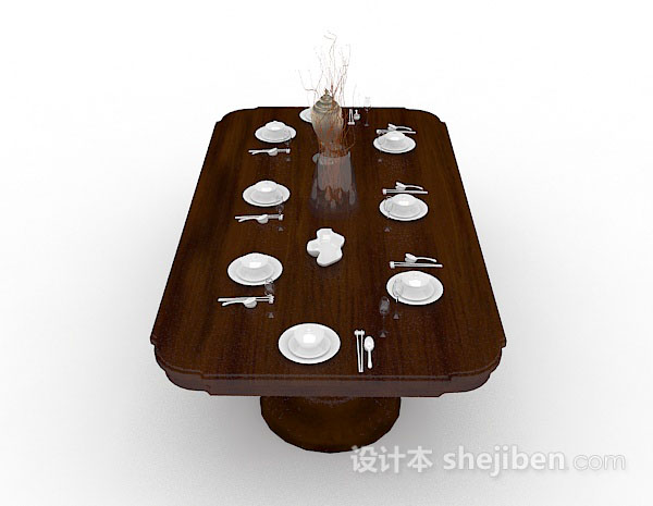 设计本木质餐桌3d模型下载