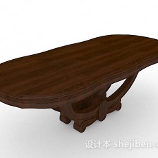 棕色木质椭圆形餐桌3d模型下载